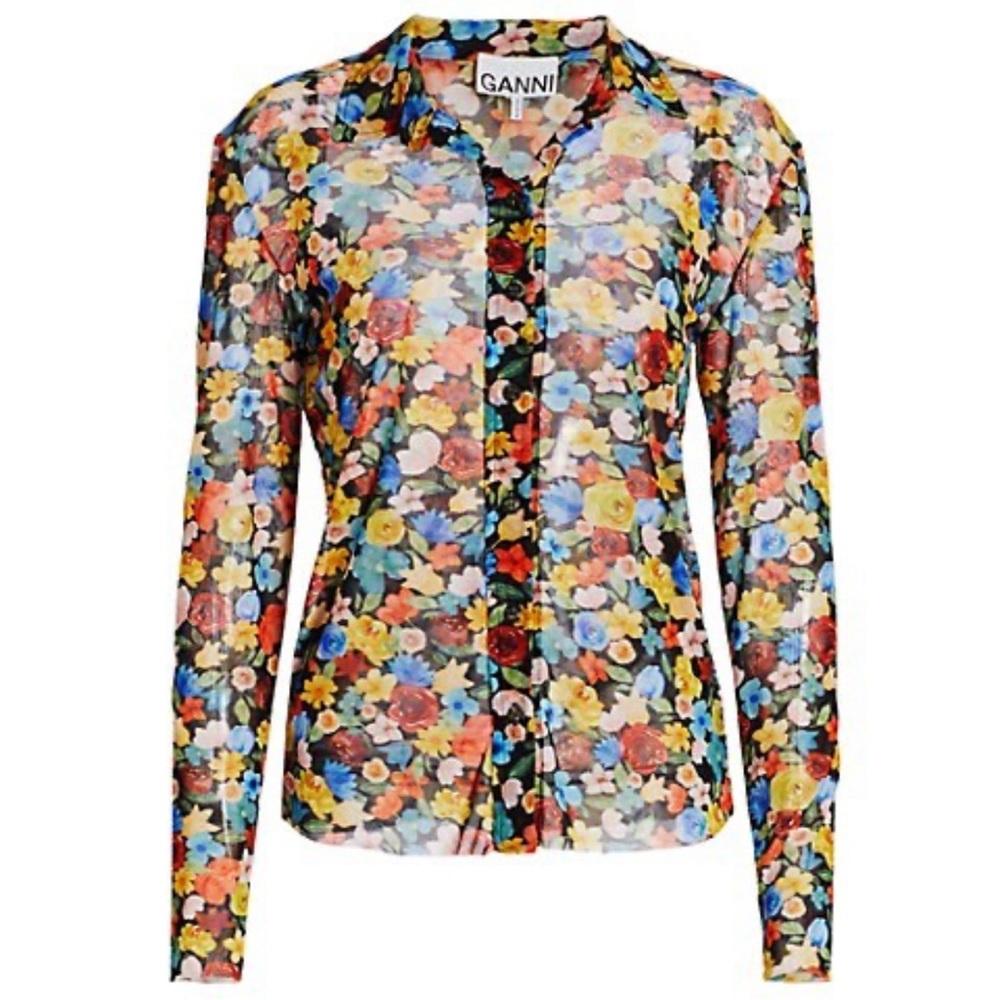 Ganni Mesh Floral Button Down sz. 36 / womens small. Worn once. Great condition